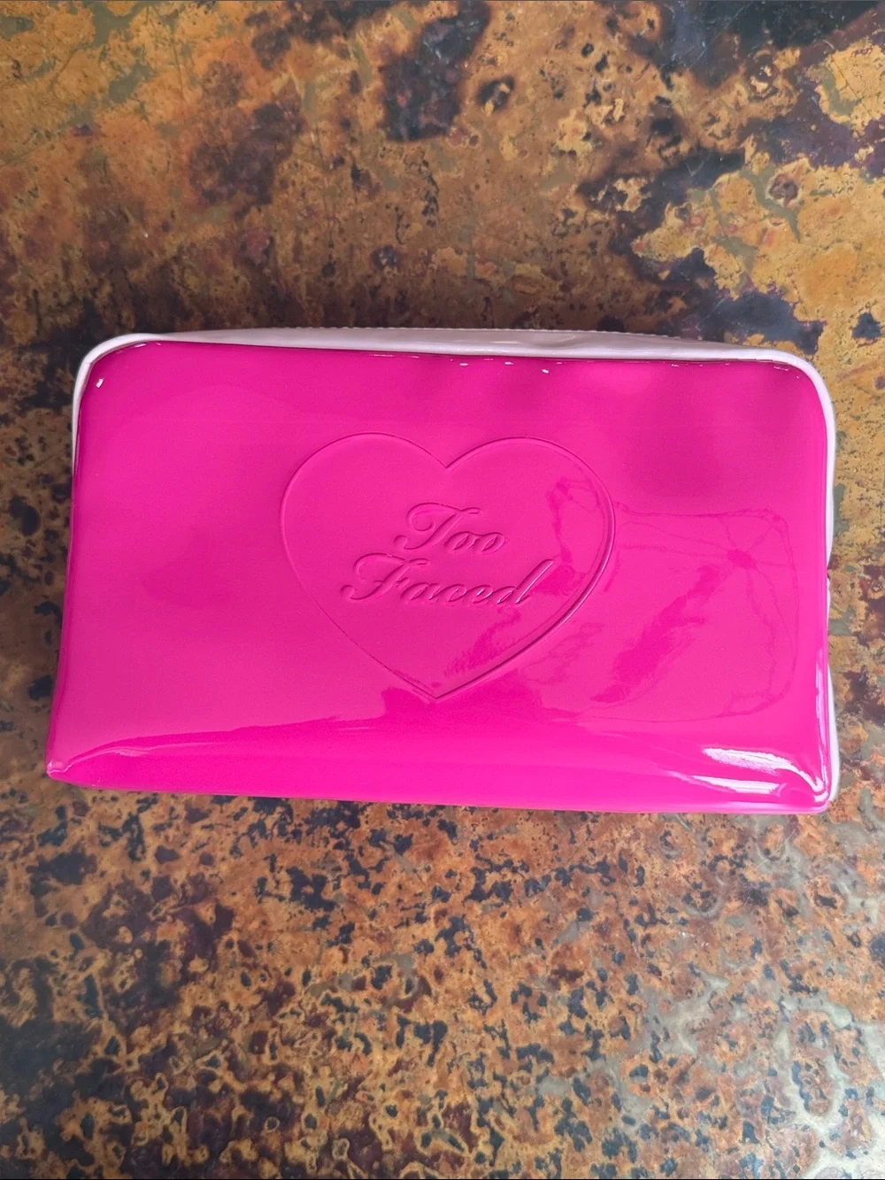 Too Faced Hot Pink Patent Full Zip Cosmetic Makeup Bag Pouch Case & Lip 👄 Sample